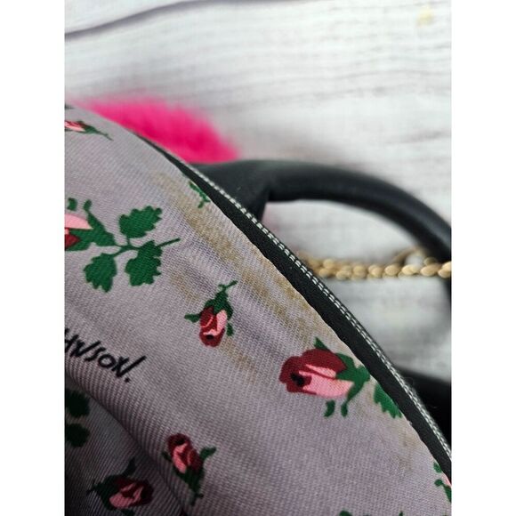 Bow Striped Faux Leather Backpack Black White Pink - Picture 11 of 12